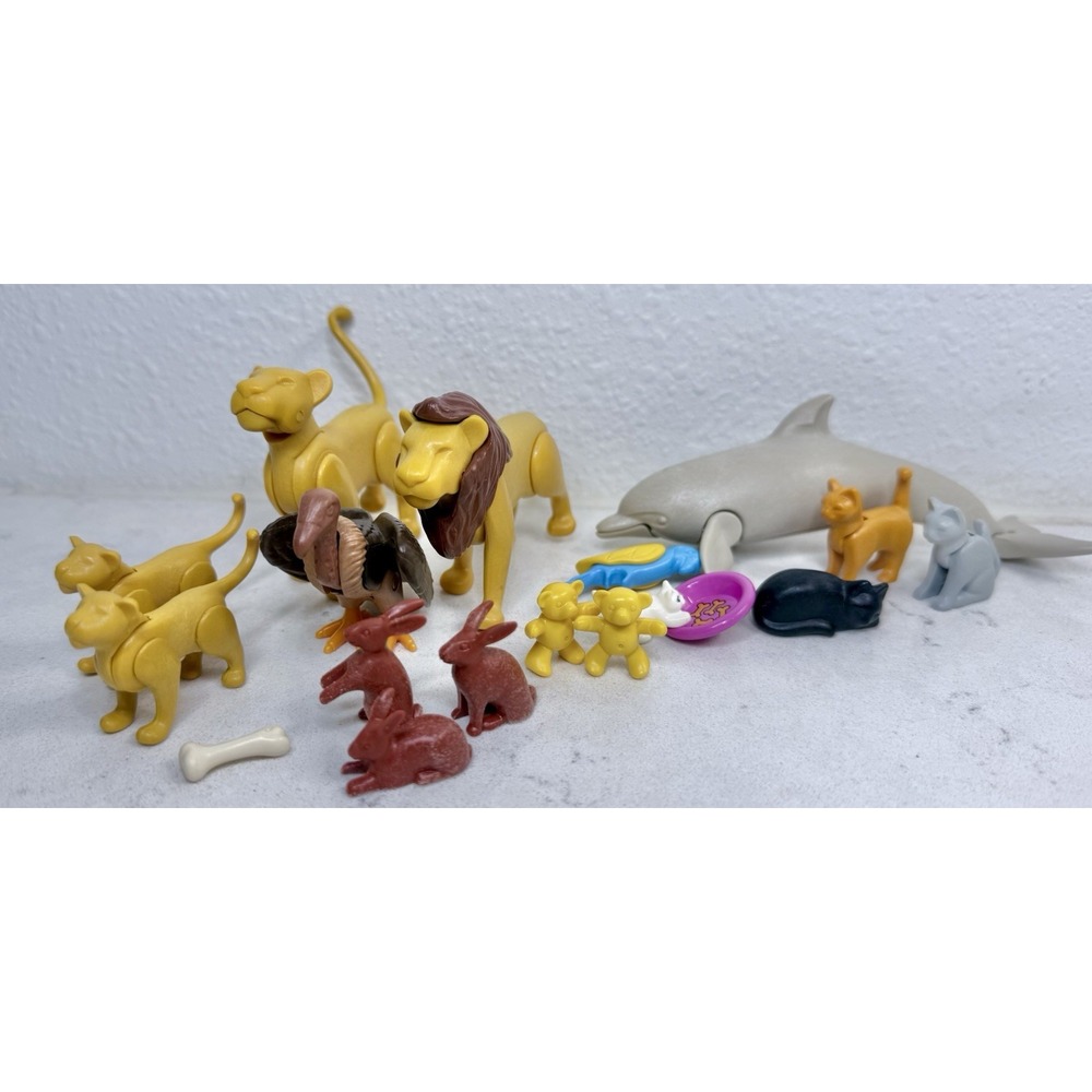 Playmobil Mixed Animal Lot Lions Cubs Dolphin Cats Rabbits Bears Figures